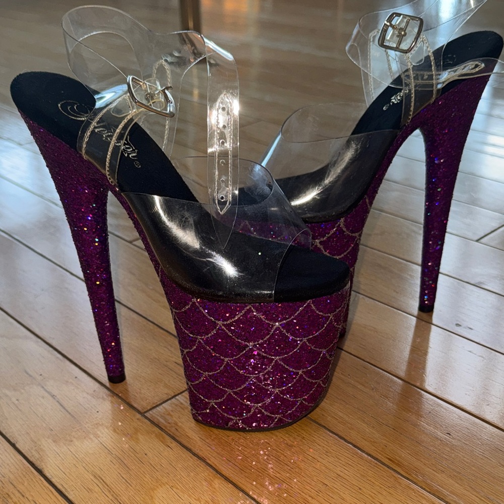 Pleaser heels size 6 Glitter Platform Heels with Clear Straps